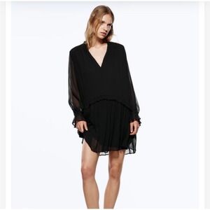Zara Boho Chiffon Long Sleeve Black‎ Mini Dress Size Medium